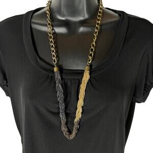 Gold tone, Brass and Gunmetal Braided Chain Necklace Vintage Statement Y2K